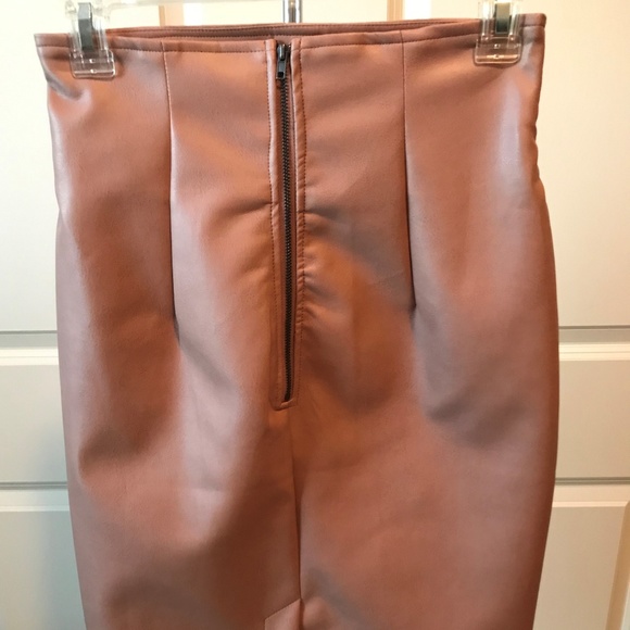 High Waisted Blush Vegan Leather Pencil Skirt - Picture 2 of 3